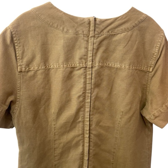 J. Crew Lace up V-Neck Canvas Short Sleeve Khaki Midi Dress Safari Summer 10 - Picture 6 of 10